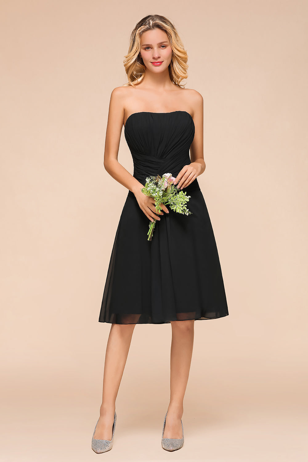 Sweetheart Ruffle Short Black Bridesmaid Dress