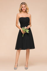 Sweetheart Ruffle Short Black Bridesmaid Dress