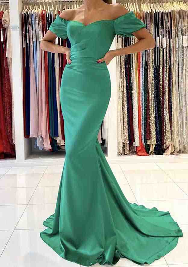 Trumpet/Mermaid Off-the-Shoulder Satin Prom Dress/Evening Dress With P Newinlook Trumpet/Mermaid Off-the-Shoulder Satin Prom Dress/Evening Dress With P Newinlook
