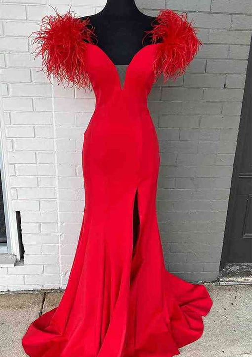 Mermaid/ Trumpet Off-the-shoulder Half-sleeve Long Lace Prom Evening Dresses main image 0