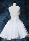 Tulle A-Line/Princess Sleeveless Strapless Zipper Prom Dress With Appliqued Knee-Length