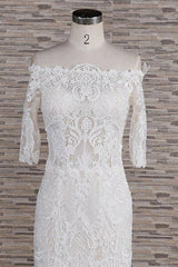 Unique Halfsleeves Lace Mermaid Wedding Dresses Champagne Bateau Bridal Gowns On Sale