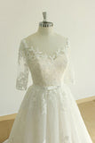 Unique Halfsleeves Lace Tulle Wedding Dress A-line White Appliques Bridal Gowns On Sale
