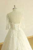 Unique Halfsleeves Lace Tulle Wedding Dress A-line White Appliques Bridal Gowns On Sale