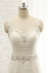 Unique Ivory Straps Mermaid Wedding Dresses Tulle Ruffles Sequins Bridal Gowns Online