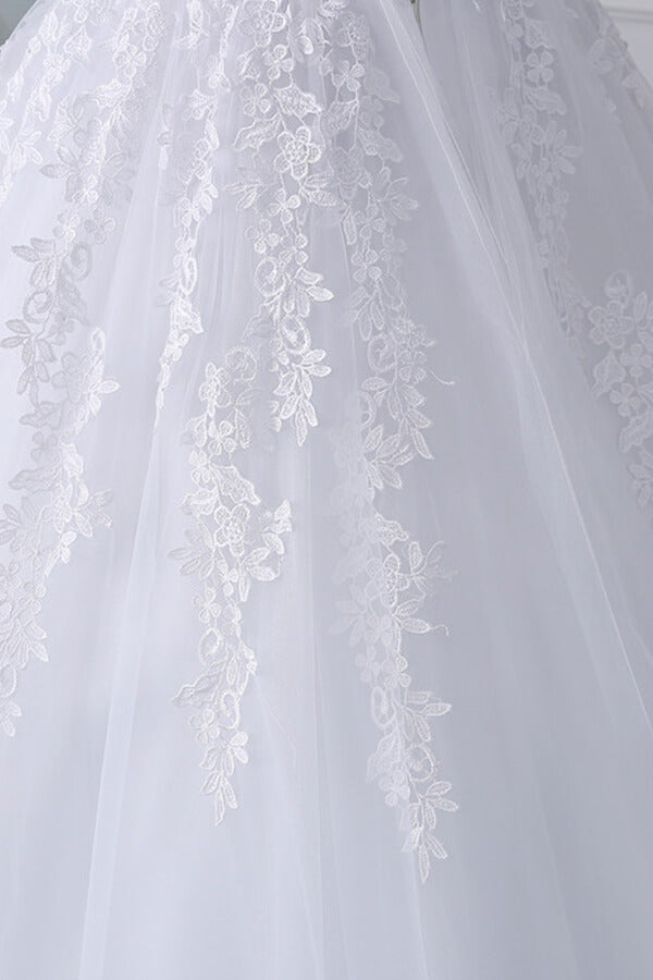 Unique Off the Shoulder Appliques Lace Wedding Dress Ball Gown White A-line Bridal Gowns On Sale