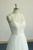 Unique White Jewel Sleeveless Wedding Dress Appliques Chiffon Bridal Gowns On Sale
