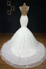Unique White Straps Mermaid Wedding Dresses With Appliques Tulle Ruffles Lace Bridal Gowns Online