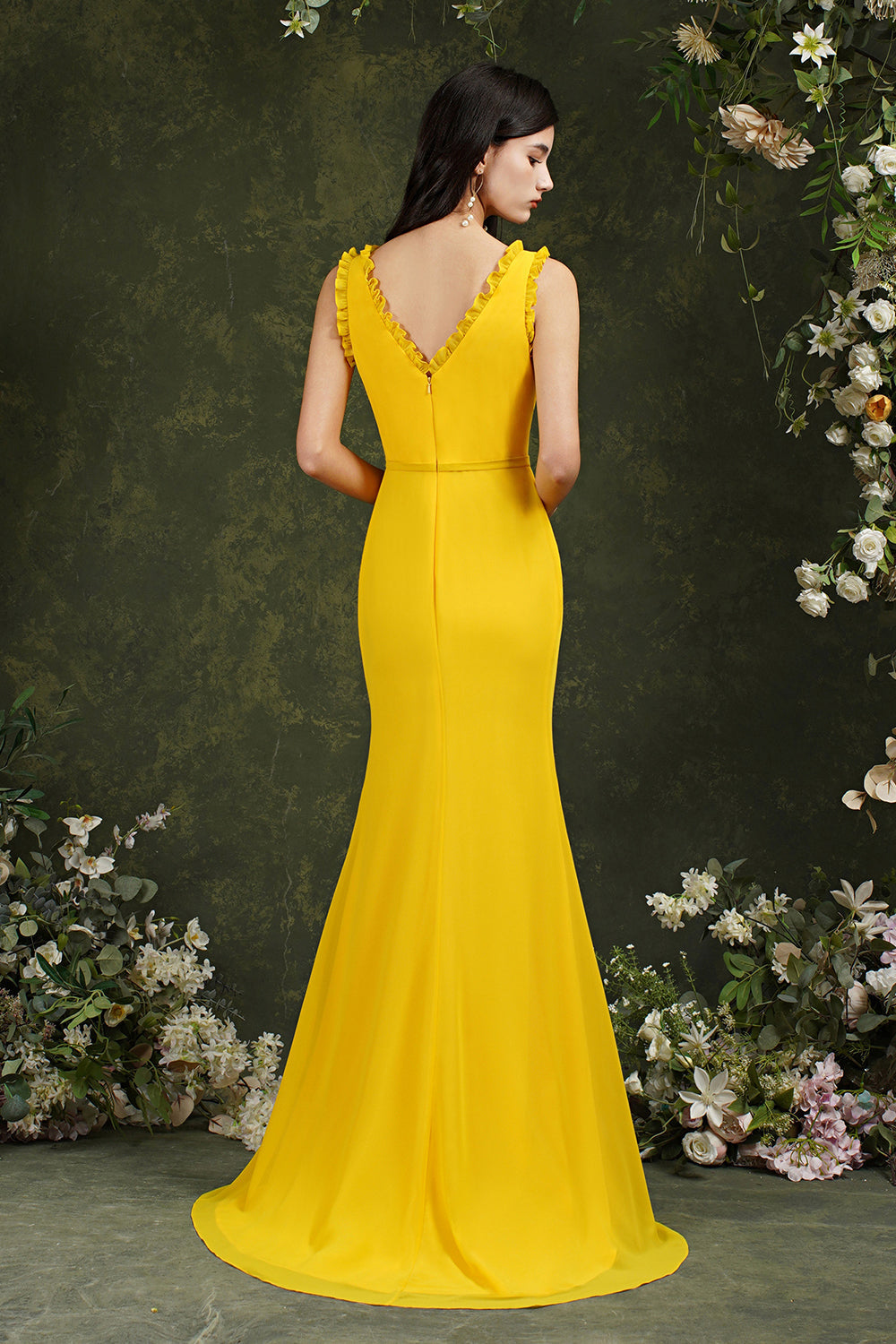 V-Neck Bridesmaid Dress Chiffon With Slit