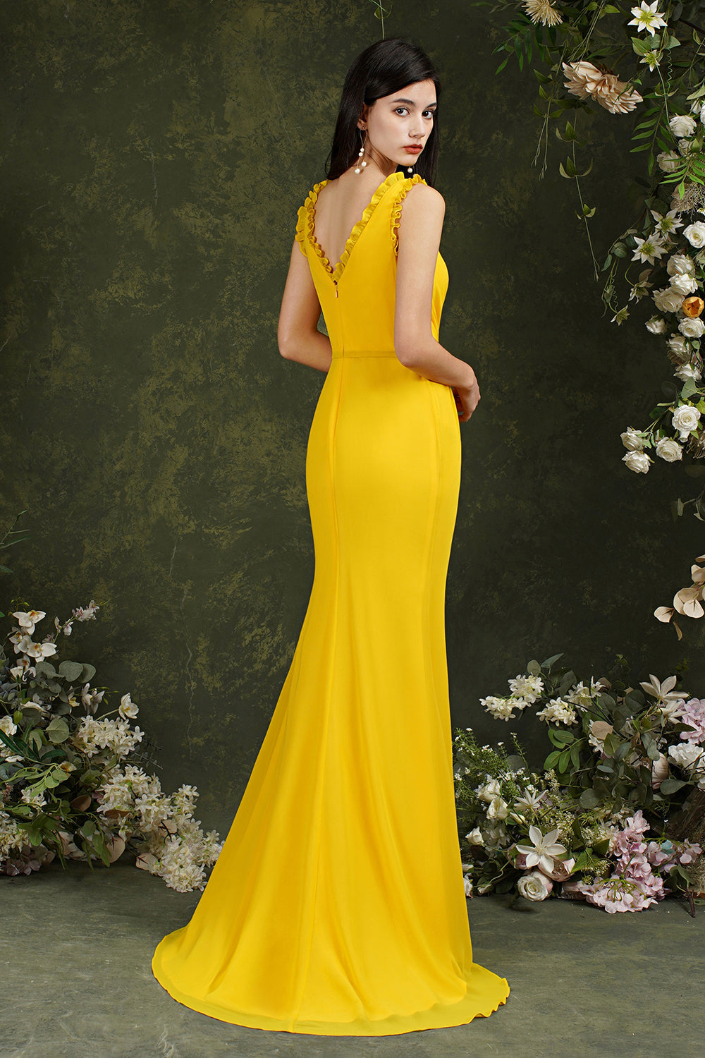 V-Neck Bridesmaid Dress Chiffon With Slit