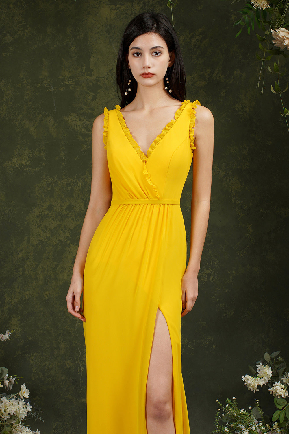 V-Neck Bridesmaid Dress Chiffon With Slit
