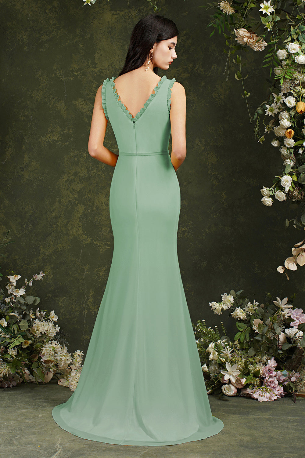 V-Neck Bridesmaid Dress Chiffon With Slit