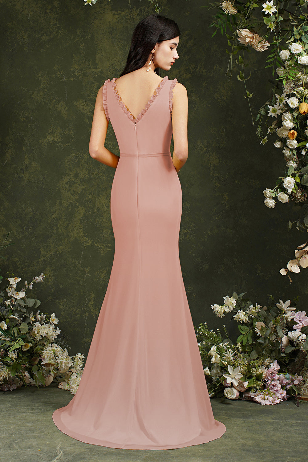 V-Neck Bridesmaid Dress Chiffon With Slit