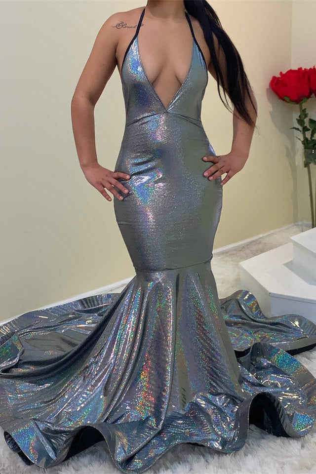 V-Neck Prom Dress Mermaid Sleeveless Long