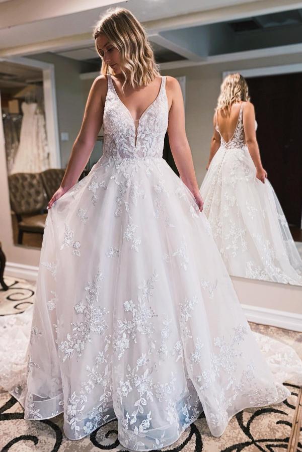 V-Neck Sleeveless Bridal Dress Lace Long Online
