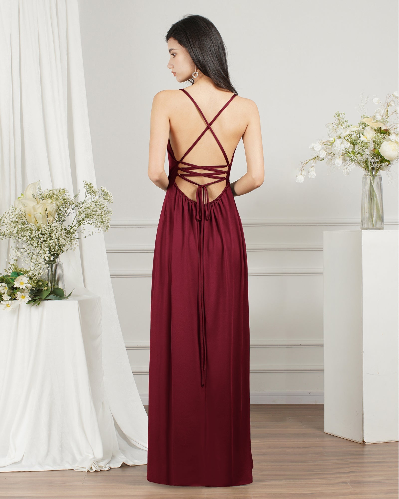 V-Neck Sleeveless Bridesmaid Dress Long With Slit