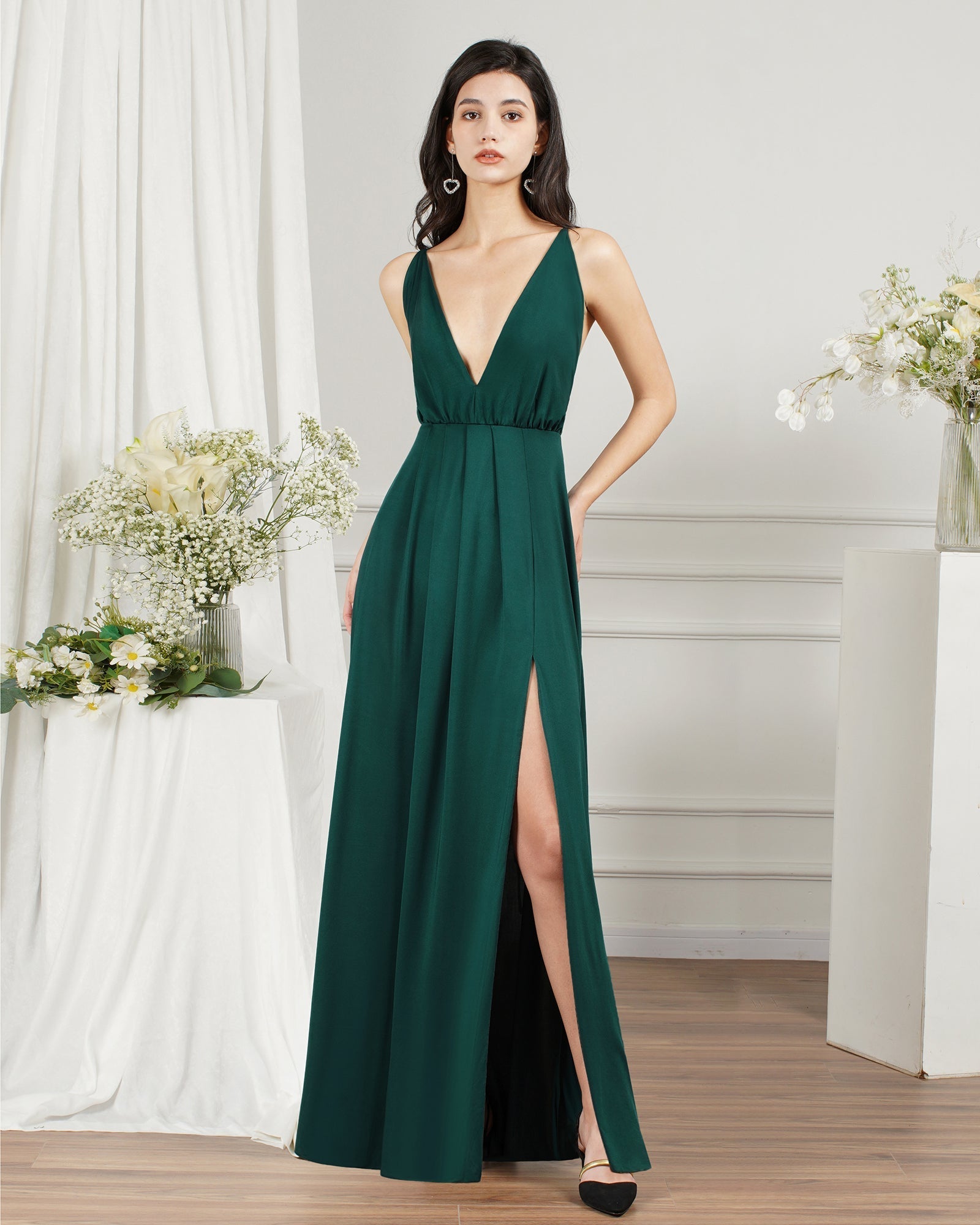 V-Neck Sleeveless Bridesmaid Dress Long With Slit