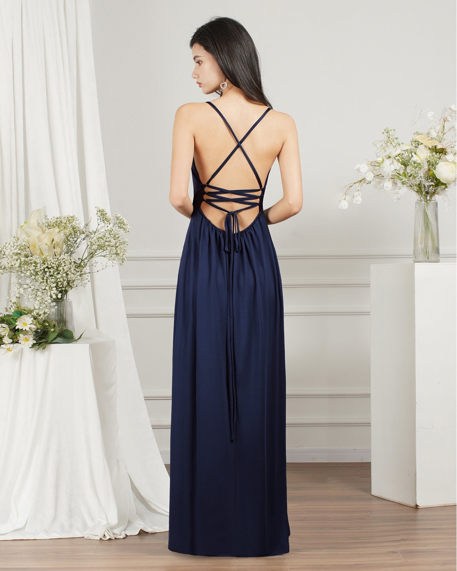 V-Neck Sleeveless Bridesmaid Dress Long With Slit
