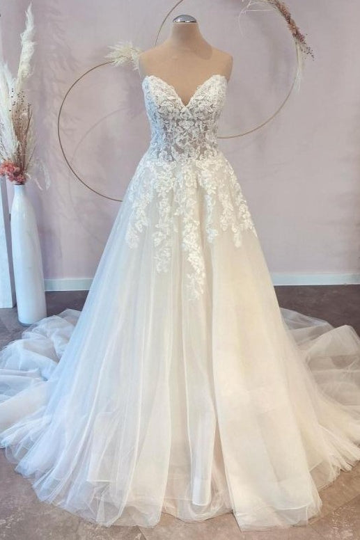 V-Neck Sleeveless Lace Wedding Dress Long On Sale