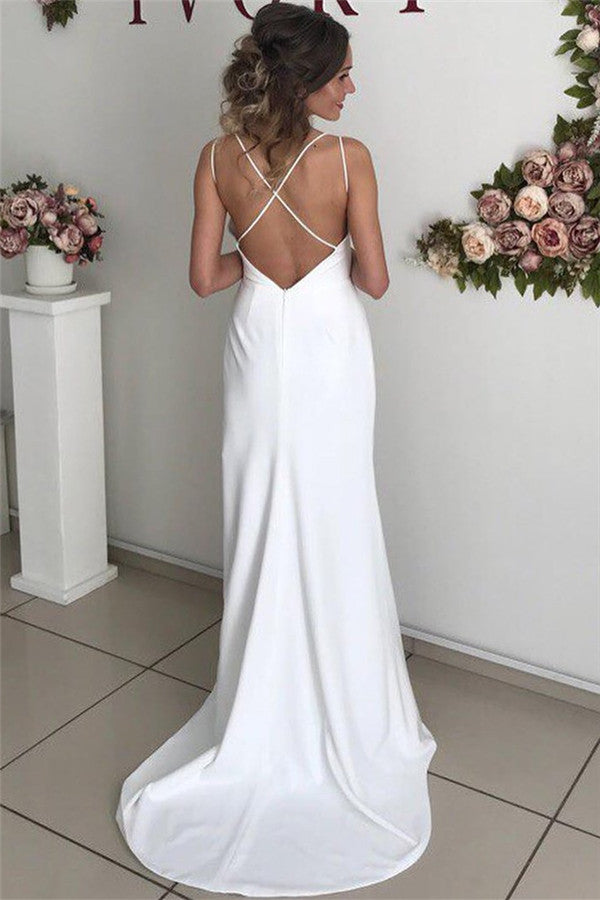 V-Neck Sleeveless Simple Wedding Dress Mermaid With Slit