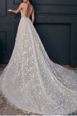 V-Neck Sleeveless Wedding Dress Long With Appliques Online
