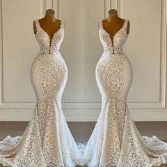 V-Neck Sleeveless Wedding Dress Mermaid Lace Online