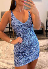 Velvet Sequins Homecoming Dress - Sheath/Column V Neck Sleeveless Short/Mini