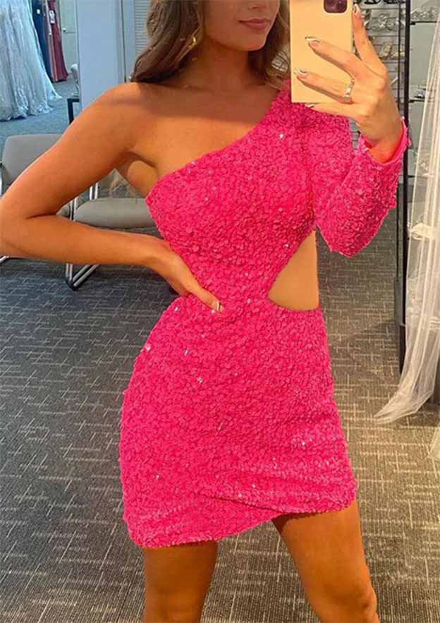 Velvet Sequins One-Shoulder Sheath Homecoming Dress