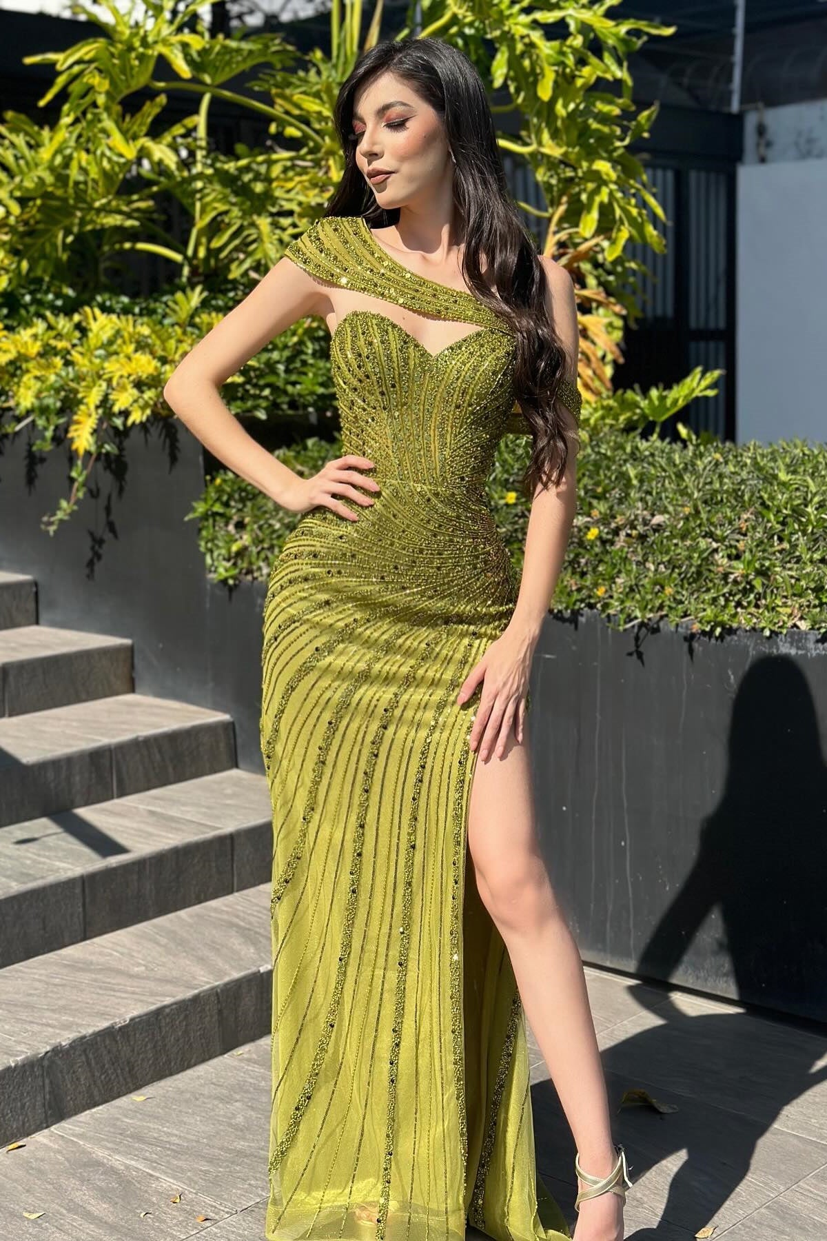 chiffon prom dresses with cap sleeves Elizabeth K Embellished Chiffon Gown Formal Dress Shops S / Dusty Rose