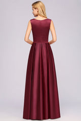 Vintage Deep-V-Neck Long Burgundy Bridesmaid Dress Online