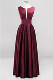 Vintage Deep-V-Neck Long Burgundy Bridesmaid Dress Online