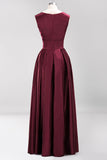 Vintage Deep-V-Neck Long Burgundy Bridesmaid Dress Online