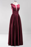 Vintage Deep-V-Neck Long Burgundy Bridesmaid Dress Online