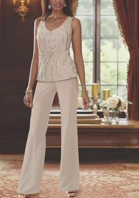 vintage wedding mother of the bride dresses Vintage Jewel Neck Long Sleeves Two-Piece Chiffon Mother of the Bride – Newinlook