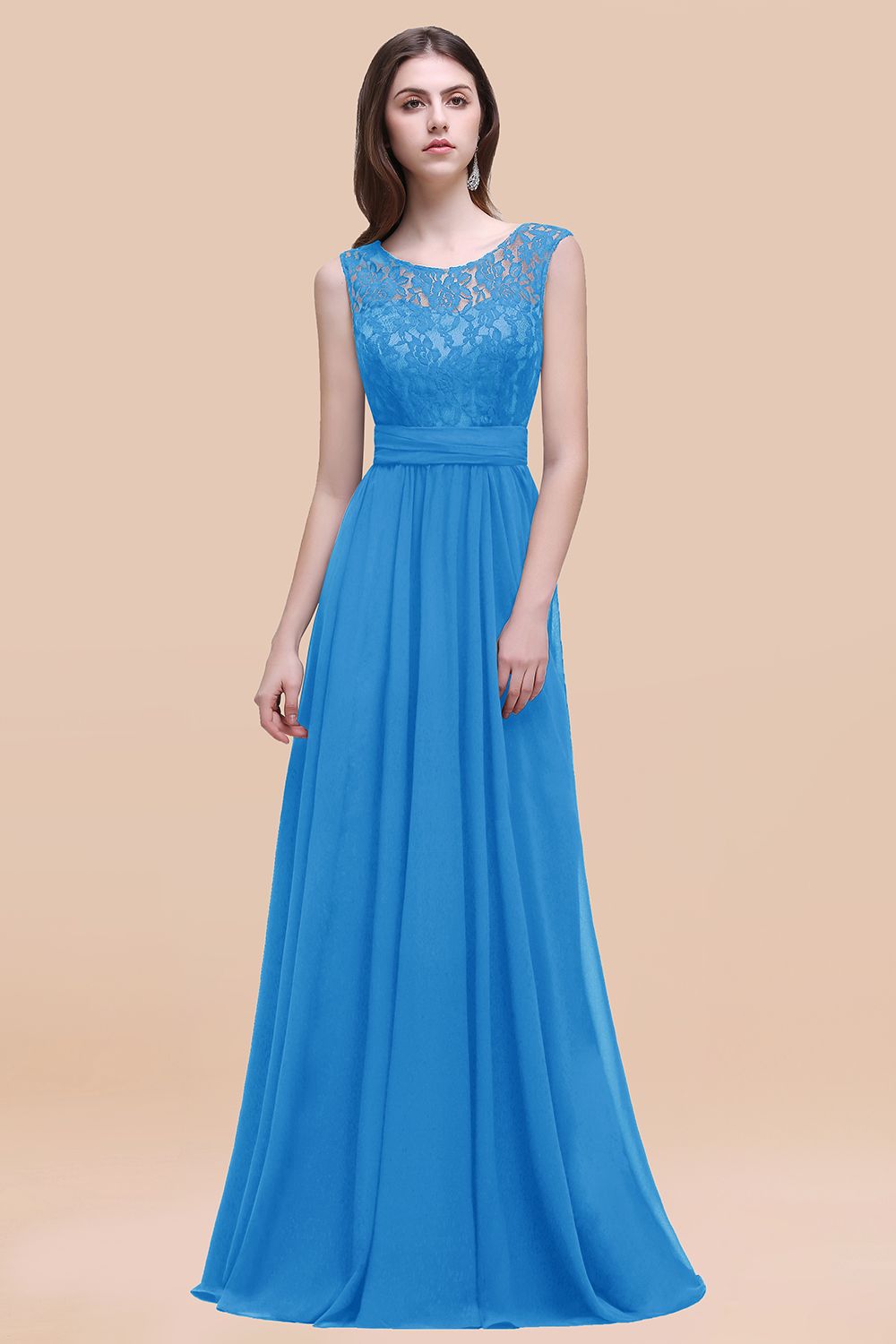 Vintage Lace Scoop Sleeveless Dark Blue Bridesmaid Dresses with V-Back – Newinlook