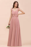 Vintage Mauve Chiffon Straps Ruffle Affordable Bridesmaid Dress
