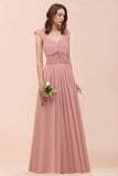 Vintage Mauve Chiffon Straps Ruffle Affordable Bridesmaid Dress
