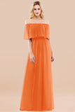 Vintage Off-the-Shoulder Long Burgundy Bridesmaid Dress with Ruffle