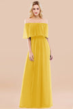 Vintage Off-the-Shoulder Long Burgundy Bridesmaid Dress with Ruffle