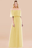Vintage Off-the-Shoulder Long Burgundy Bridesmaid Dress with Ruffle