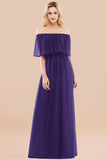 Vintage Off-the-Shoulder Long Burgundy Bridesmaid Dress with Ruffle