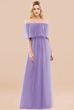 Vintage Off-the-Shoulder Long Burgundy Bridesmaid Dress with Ruffle