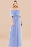Vintage Off-the-Shoulder Long Burgundy Bridesmaid Dress with Ruffle