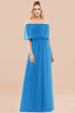 Vintage Off-the-Shoulder Long Burgundy Bridesmaid Dress with Ruffle