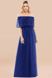Vintage Off-the-Shoulder Long Burgundy Bridesmaid Dress with Ruffle