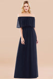 Vintage Off-the-Shoulder Long Burgundy Bridesmaid Dress with Ruffle