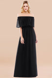 Vintage Off-the-Shoulder Long Burgundy Bridesmaid Dress with Ruffle