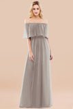 Vintage Off-the-Shoulder Long Burgundy Bridesmaid Dress with Ruffle