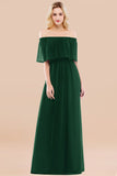 Vintage Off-the-Shoulder Long Burgundy Bridesmaid Dress with Ruffle
