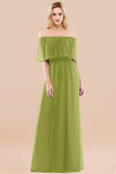 Vintage Off-the-Shoulder Long Burgundy Bridesmaid Dress with Ruffle